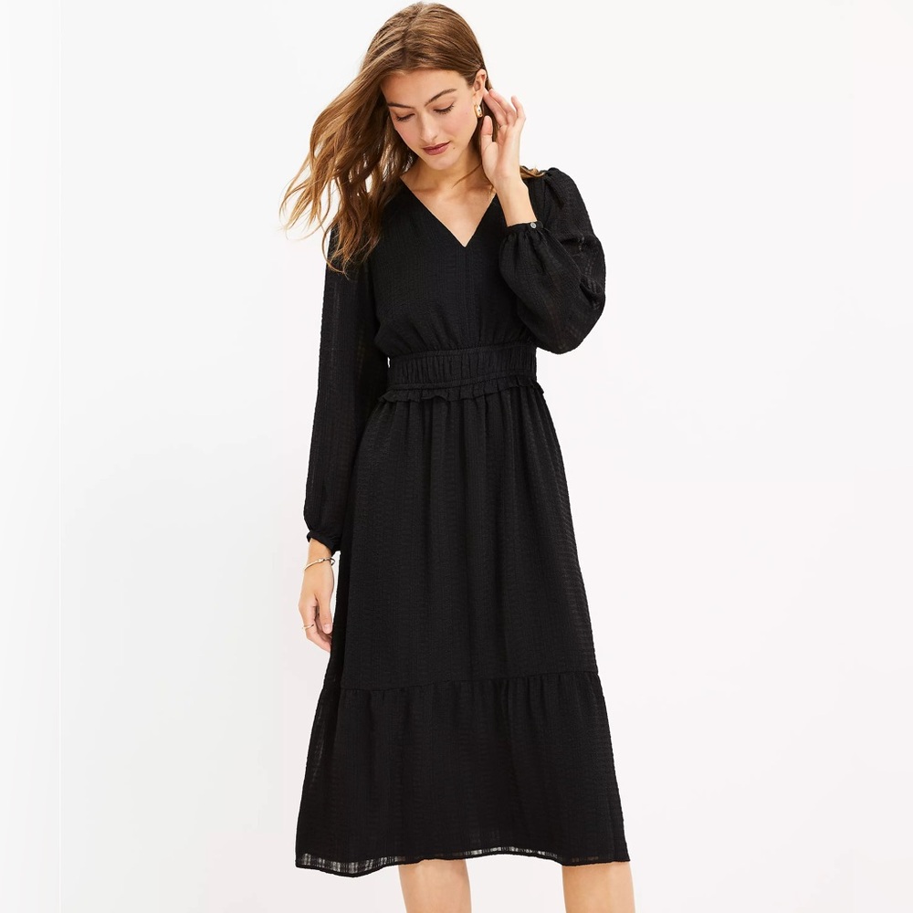 LOFT - Textured Smocked Flounce Dress